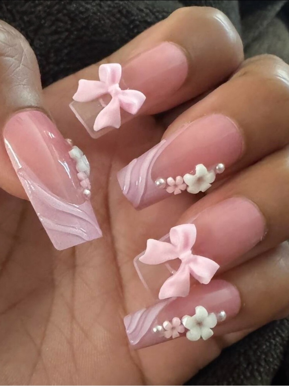 Pink 3D Bow & Flower Nails